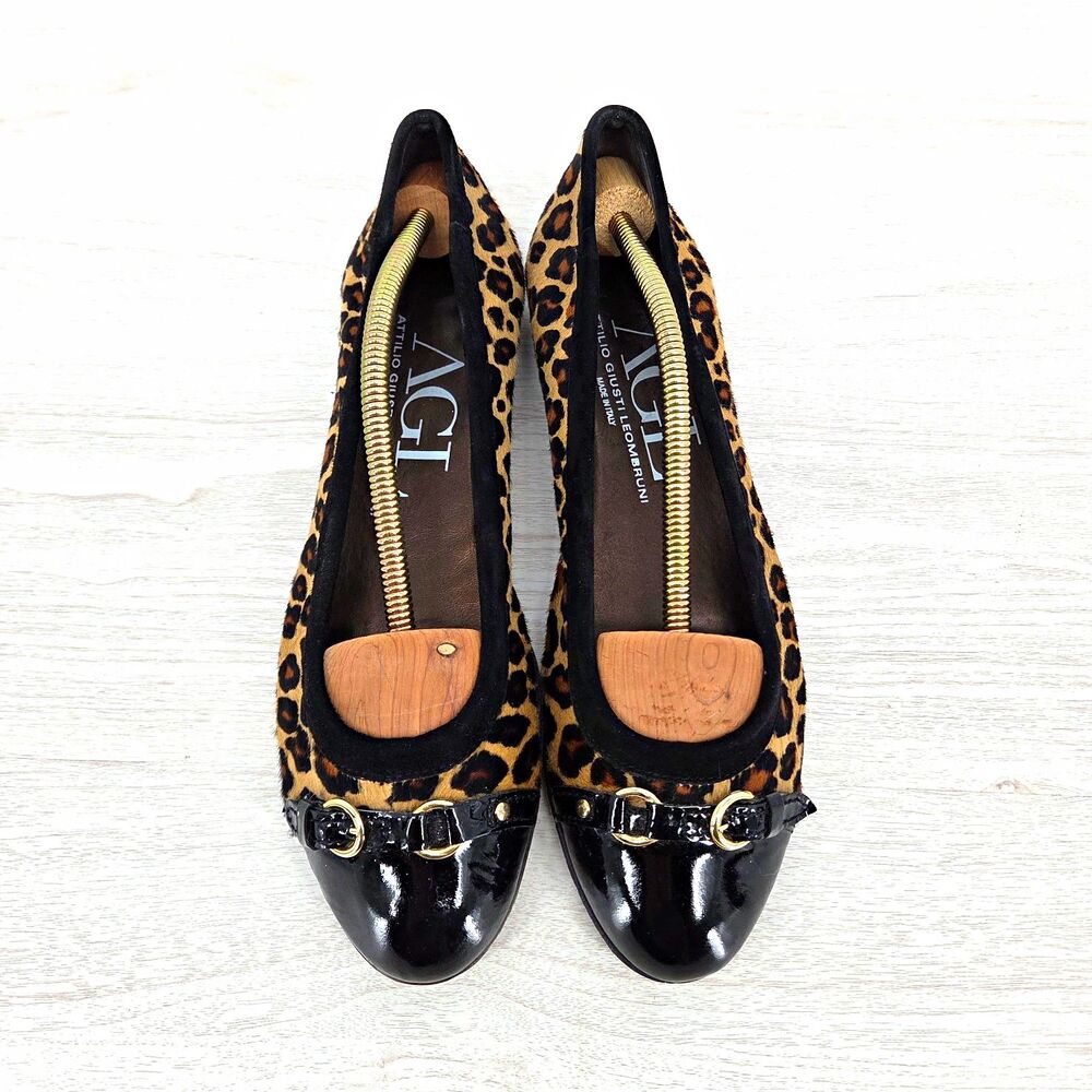 AGL Attilio Giusti Leombruni Womens Leopard Patent Cap Toe Ballet Flats 11.5